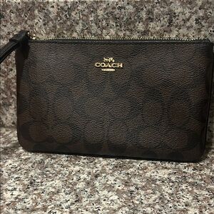 Coach Dark Brown Wristlet with Gold Accent
